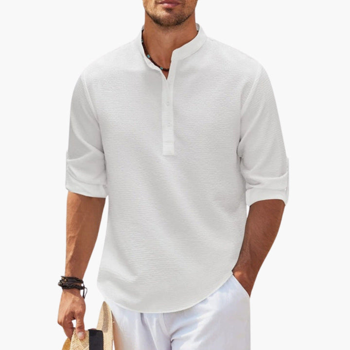 Męska Koszula Casual | Koszula z Kołnierzem Henley | Teksturowana Powierzchnia | Nowoczesny Swobodny Styl