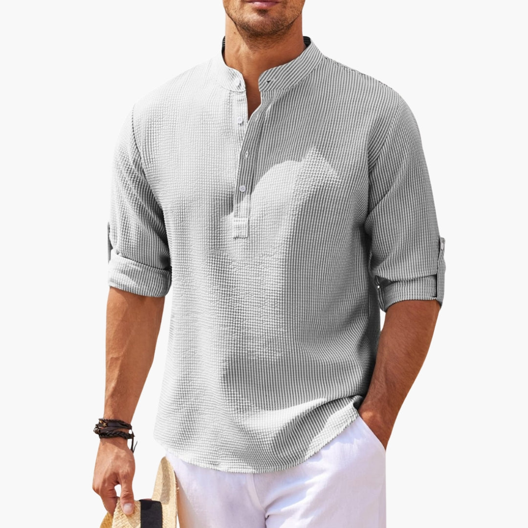 Męska Koszulka Henley Stójka Rękaw 3/4 Luźny Krój | Casualowy