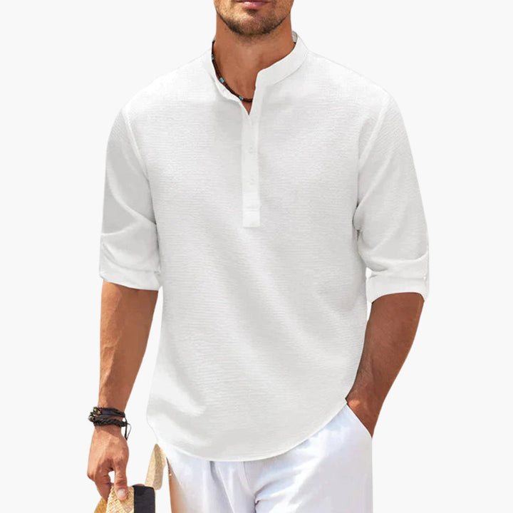 Męska Koszulka Henley Stójka Rękaw 3/4 Luźny Krój | Casualowy