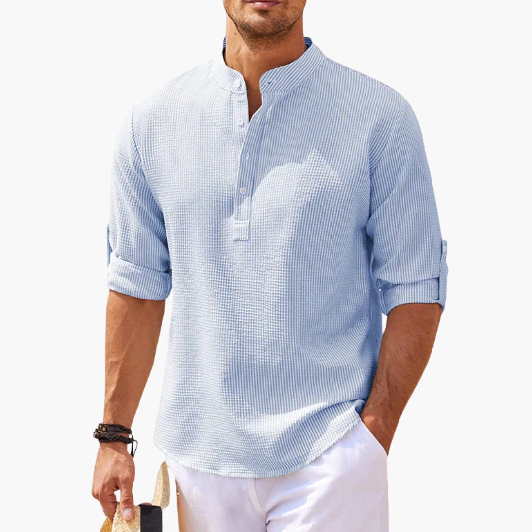 Męska Koszulka Henley Stójka Rękaw 3/4 Luźny Krój | Casualowy