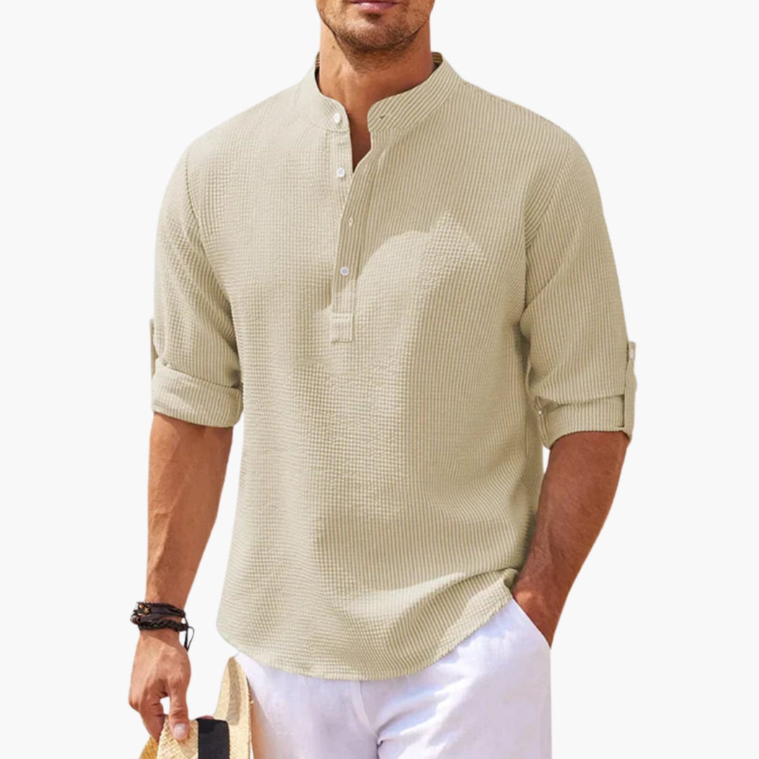 Męska Koszulka Henley Stójka Rękaw 3/4 Luźny Krój | Casualowy