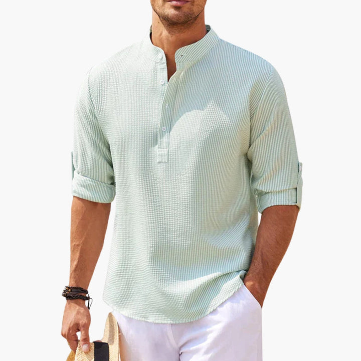 Męska Koszulka Henley Stójka Rękaw 3/4 Luźny Krój | Casualowy