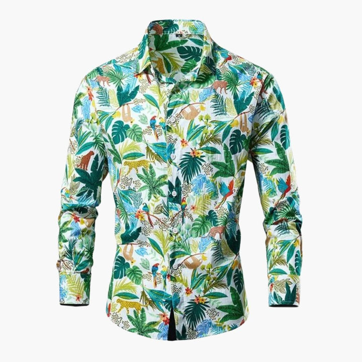 Męska Koszula w Kwiatowy Print z Długim Rękawem | Botaniczny
