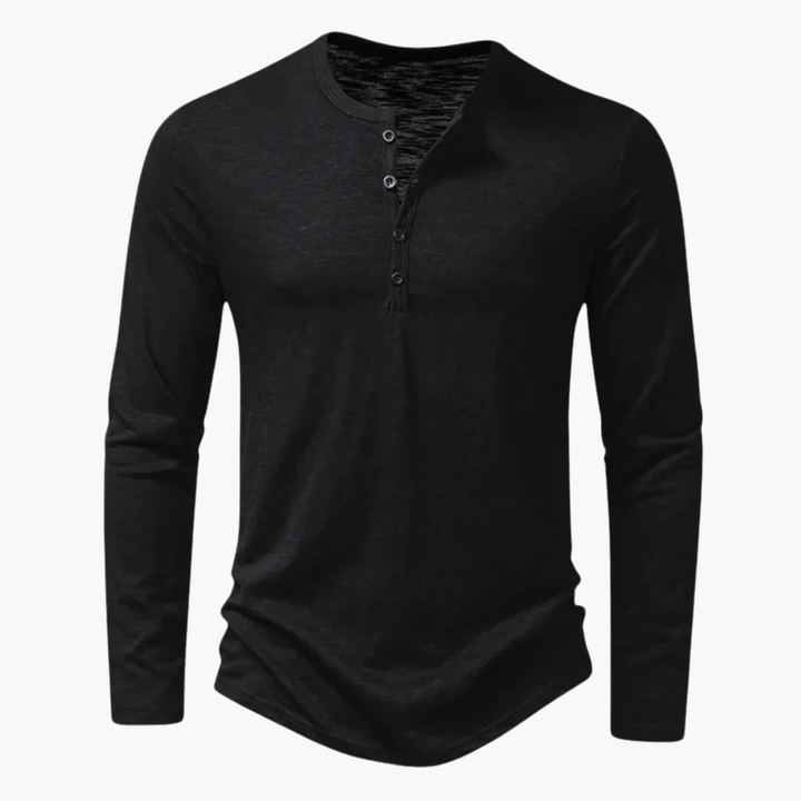 Men's Casual Henley Shirt | Long Sleeve and Rounded Hem | Everyday Casual Style