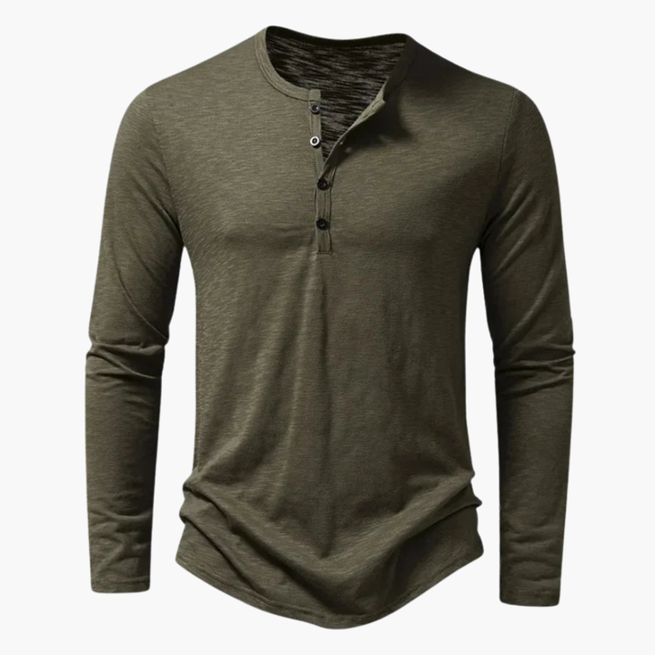 Men's Casual Henley Shirt | Long Sleeve and Rounded Hem | Everyday Casual Style