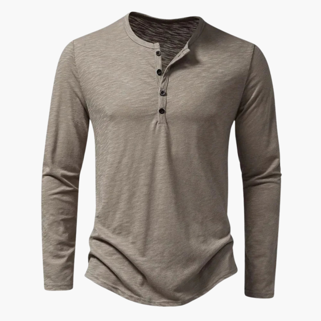 Men's Casual Henley Shirt | Long Sleeve and Rounded Hem | Everyday Casual Style