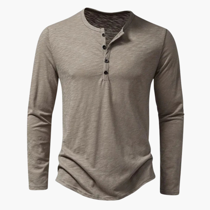 Men's Casual Henley Shirt | Long Sleeve and Rounded Hem | Everyday Casual Style