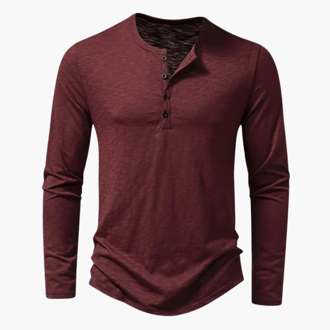 Men's Casual Henley Shirt | Long Sleeve and Rounded Hem | Everyday Casual Style