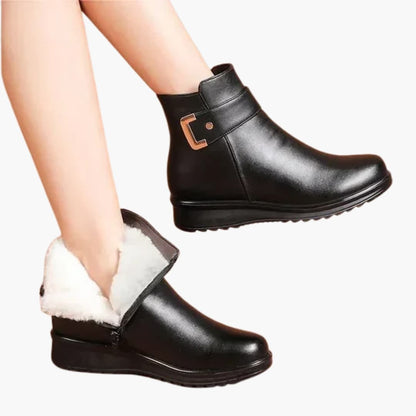 Ciepło wyściełane damskie botki z kołnierzem ze sztucznego futra i bocznym zamkiem błyskawicznym 0