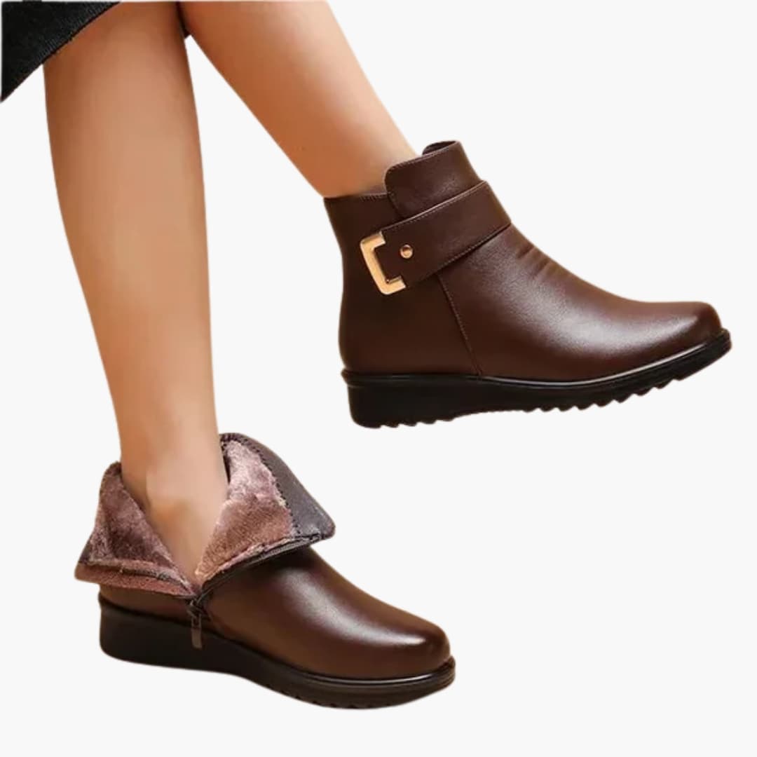 Ciepło wyściełane damskie botki z kołnierzem ze sztucznego futra i bocznym zamkiem błyskawicznym 2