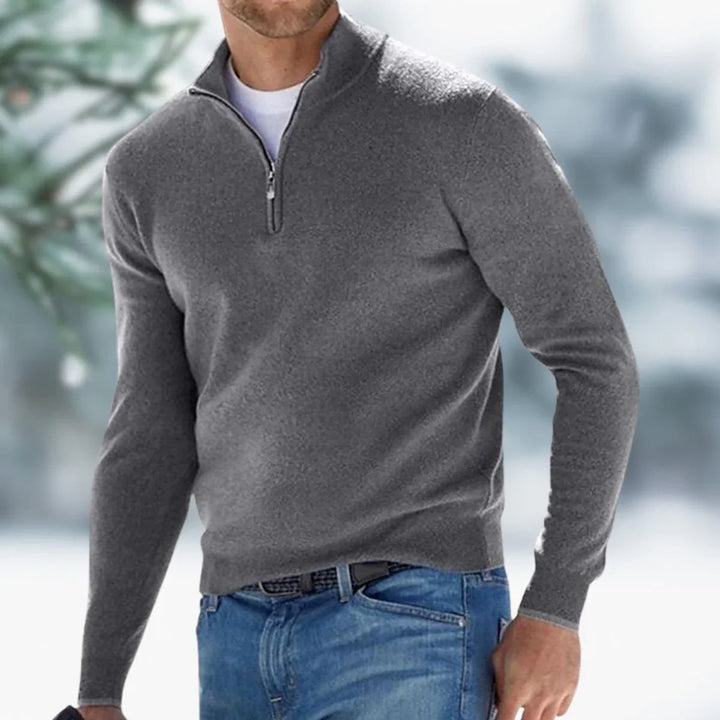 Nolan | Męski Sweter o Regularnym Kroju z Krótkim Zamkiem i Stójką
