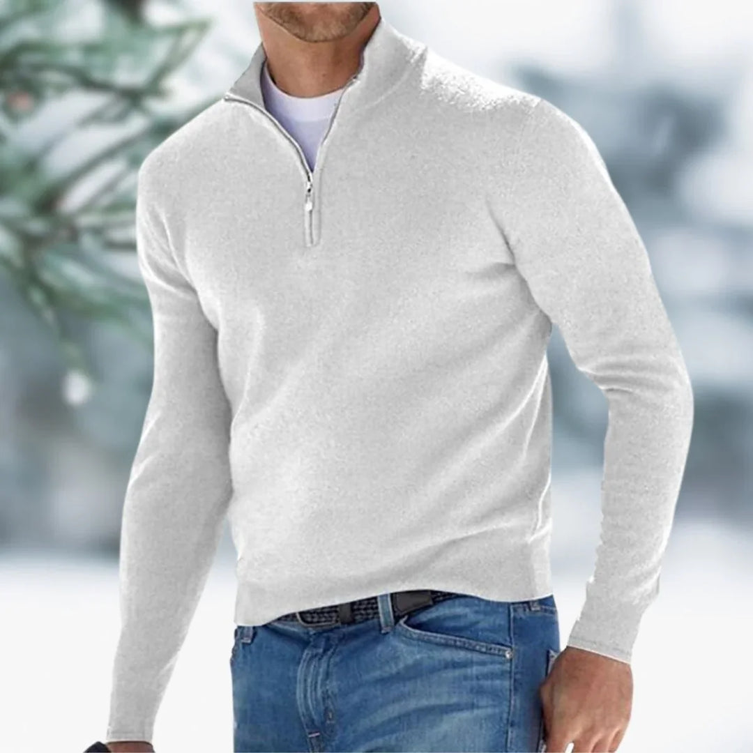 Nolan | Męski Sweter o Regularnym Kroju z Krótkim Zamkiem i Stójką