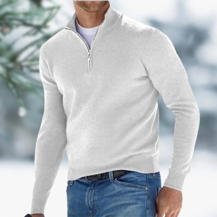 Nolan | Męski Sweter o Regularnym Kroju z Krótkim Zamkiem i Stójką