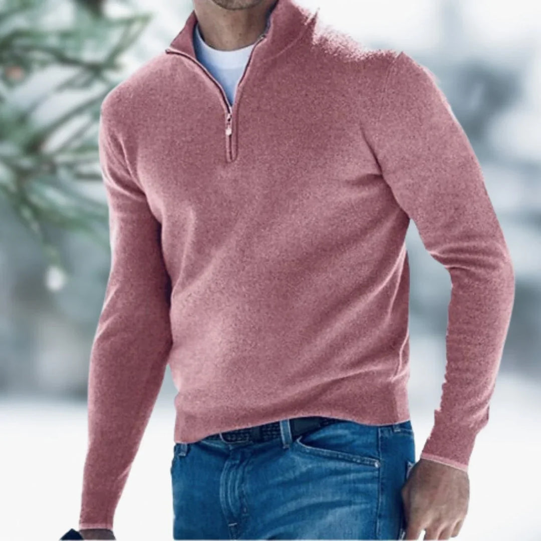 Nolan | Męski Sweter o Regularnym Kroju z Krótkim Zamkiem i Stójką