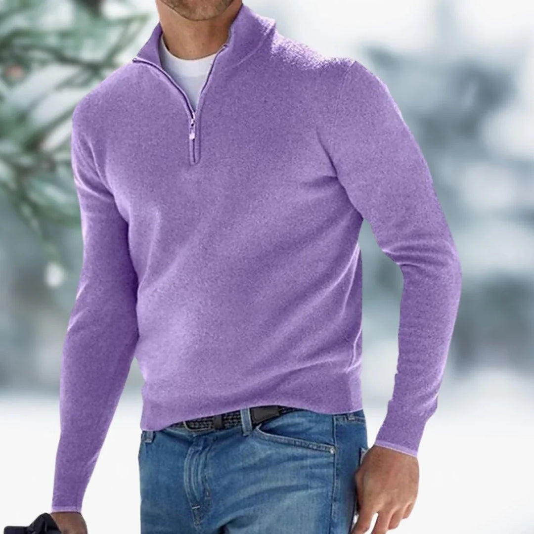 Nolan | Męski Sweter o Regularnym Kroju z Krótkim Zamkiem i Stójką