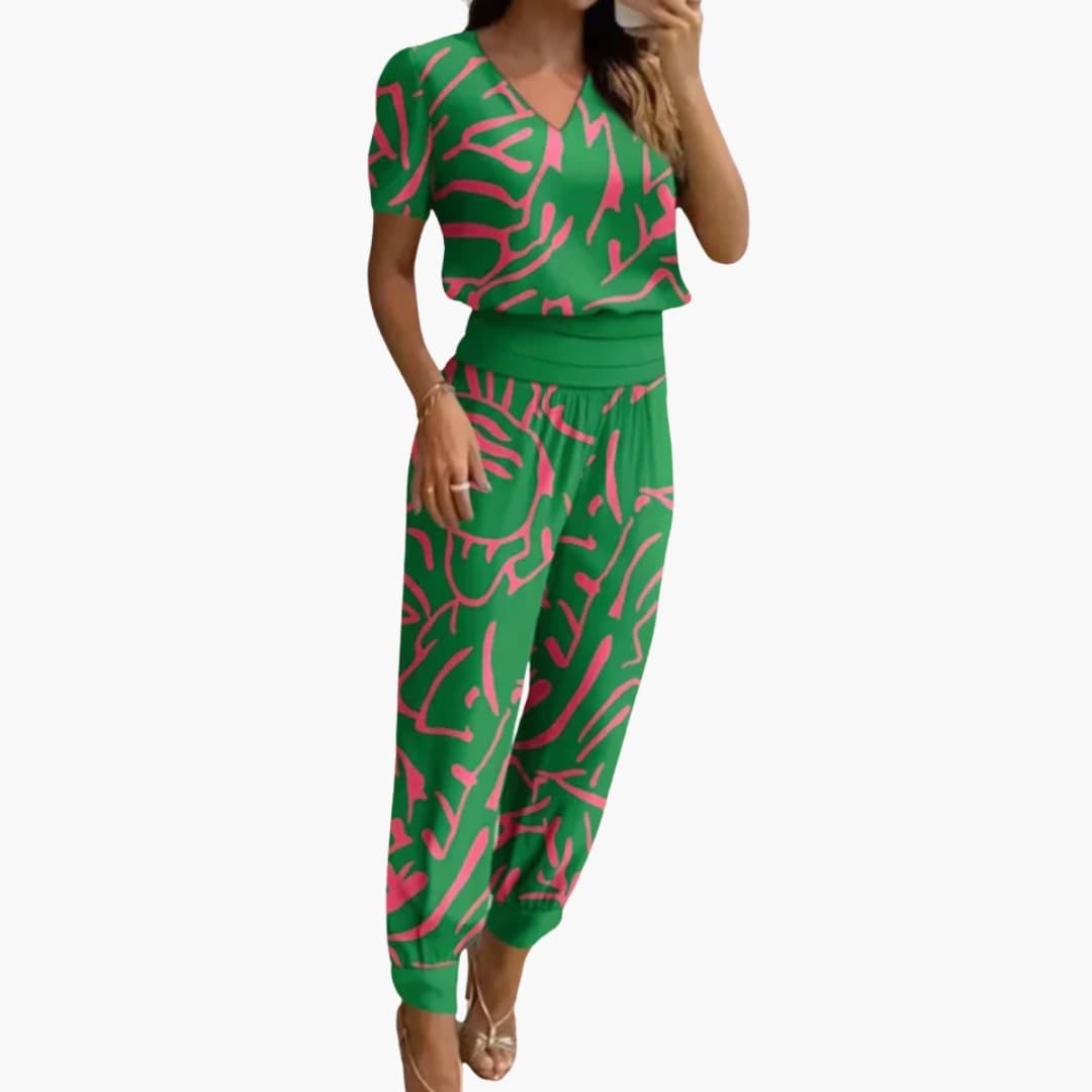 Women's Jumpsuit with V-Neck | Short Sleeve and Tapered Legs | Everyday Style