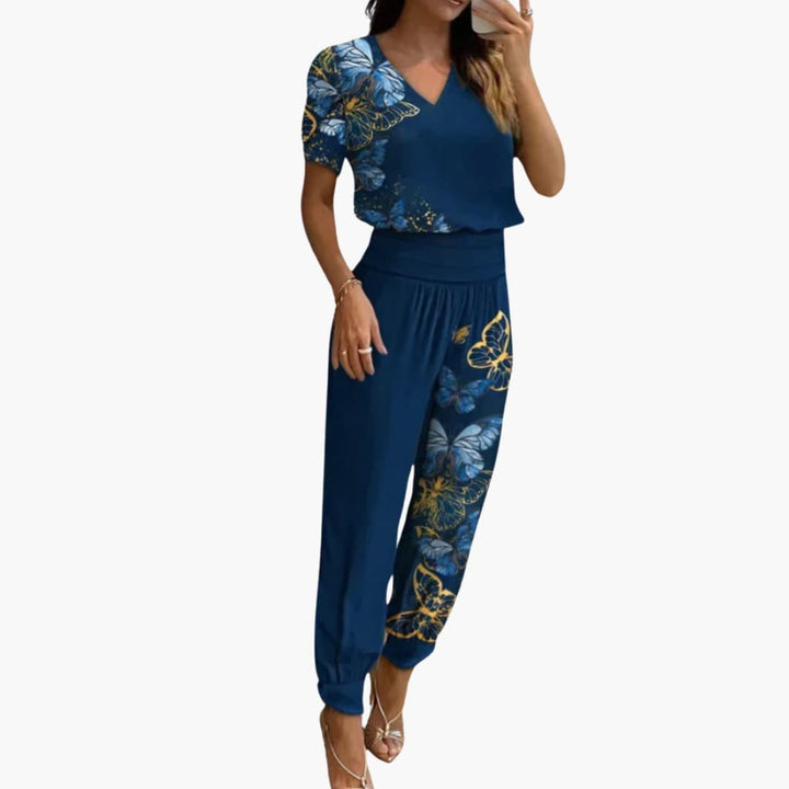 Women's Jumpsuit with V-Neck | Short Sleeve and Tapered Legs | Everyday Style