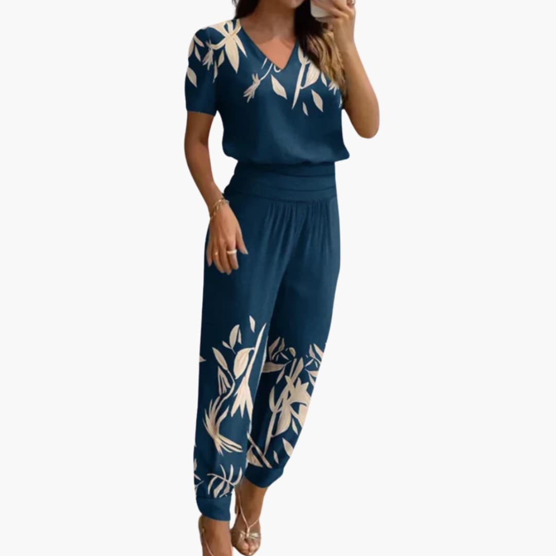 Women's Jumpsuit with V-Neck | Short Sleeve and Tapered Legs | Everyday Style