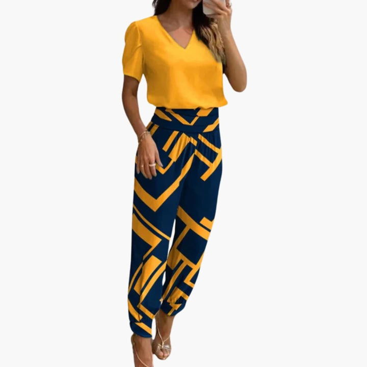 Women's Jumpsuit with V-Neck | Short Sleeve and Tapered Legs | Everyday Style