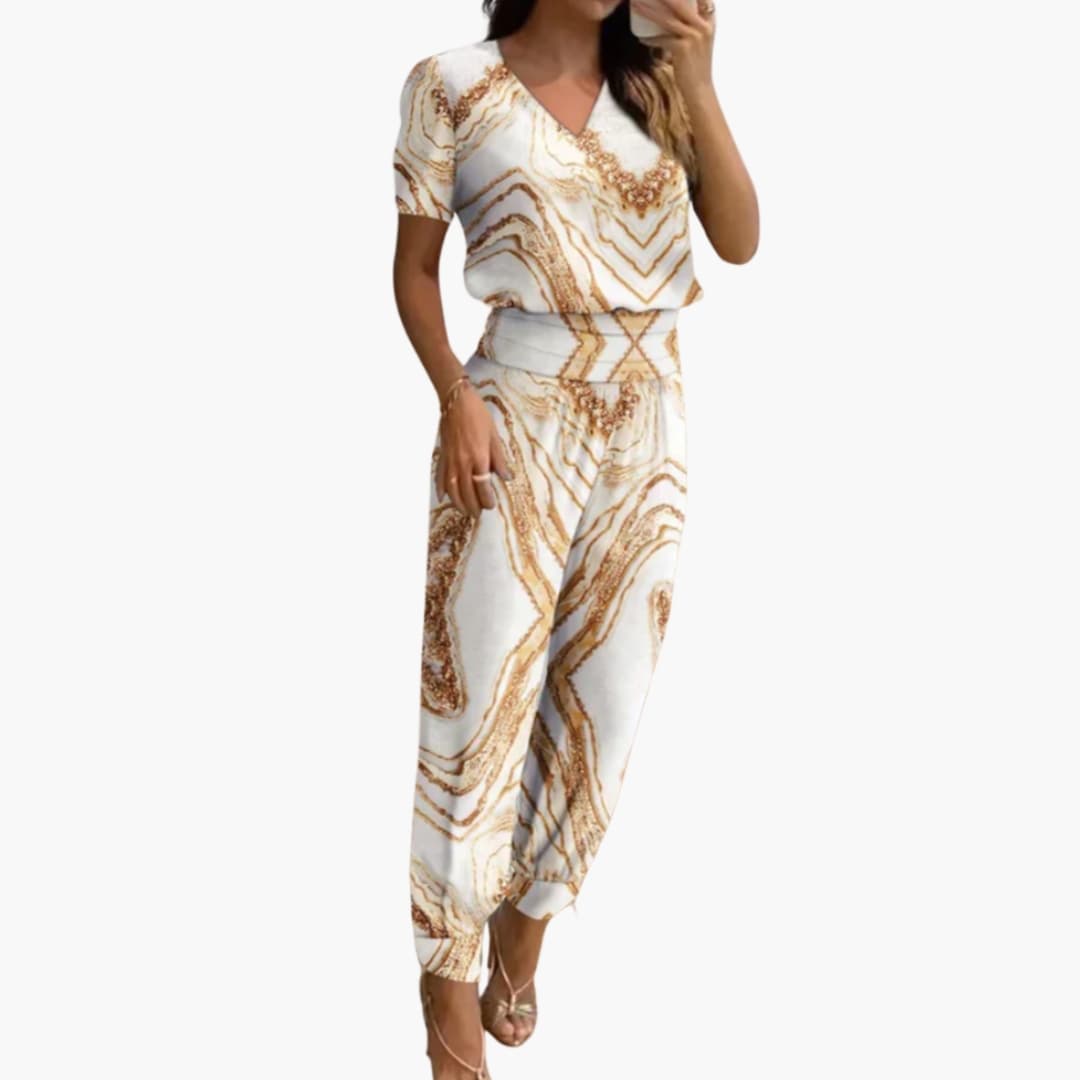 Women's Jumpsuit with V-Neck | Short Sleeve and Tapered Legs | Everyday Style