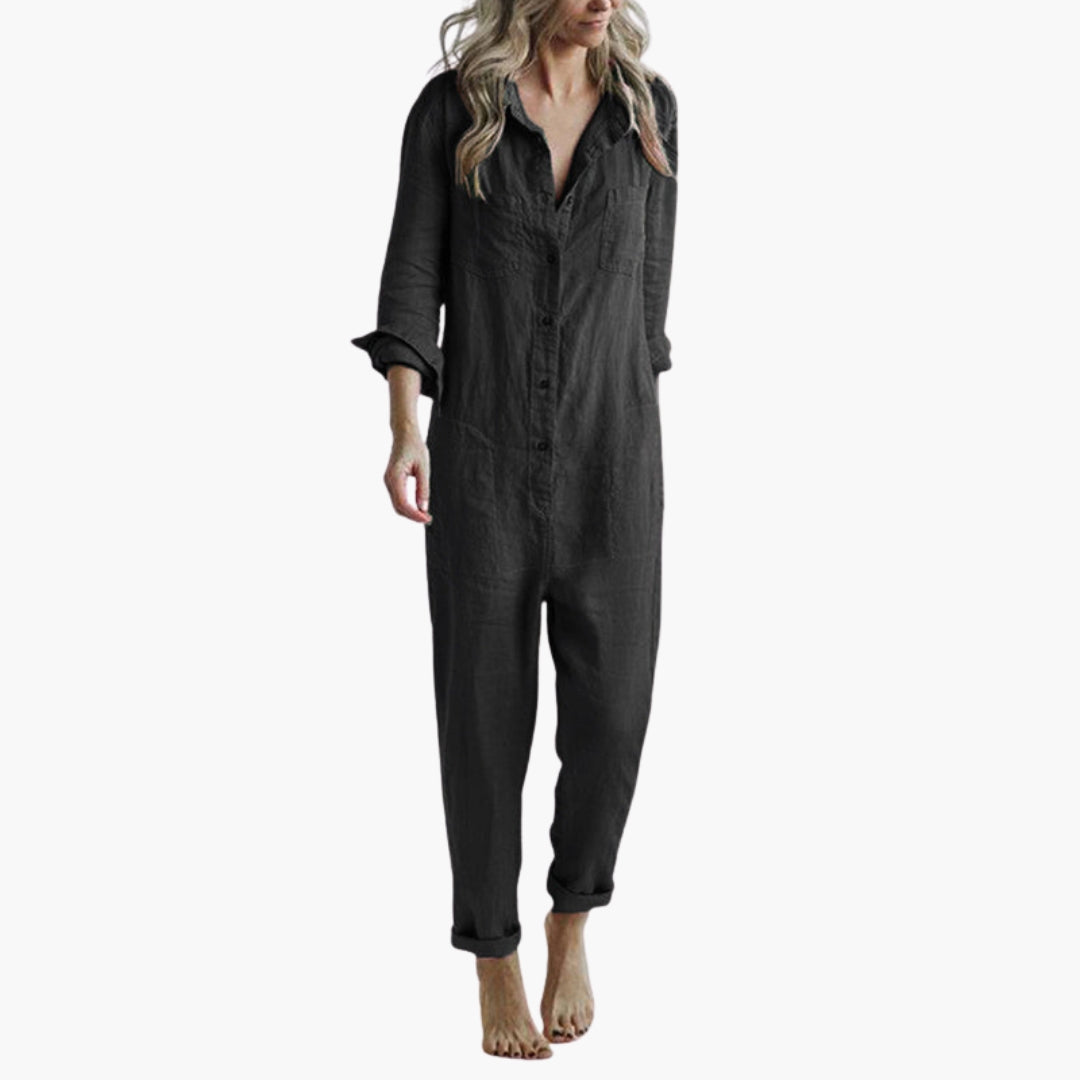 Women's Jumpsuit with Long Sleeves | Shirt Collar and Relaxed Fit | Casual Elegance
