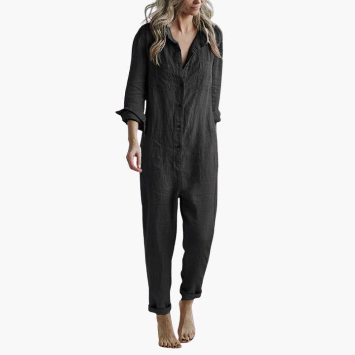 Women's Jumpsuit with Long Sleeves | Shirt Collar and Relaxed Fit | Casual Elegance