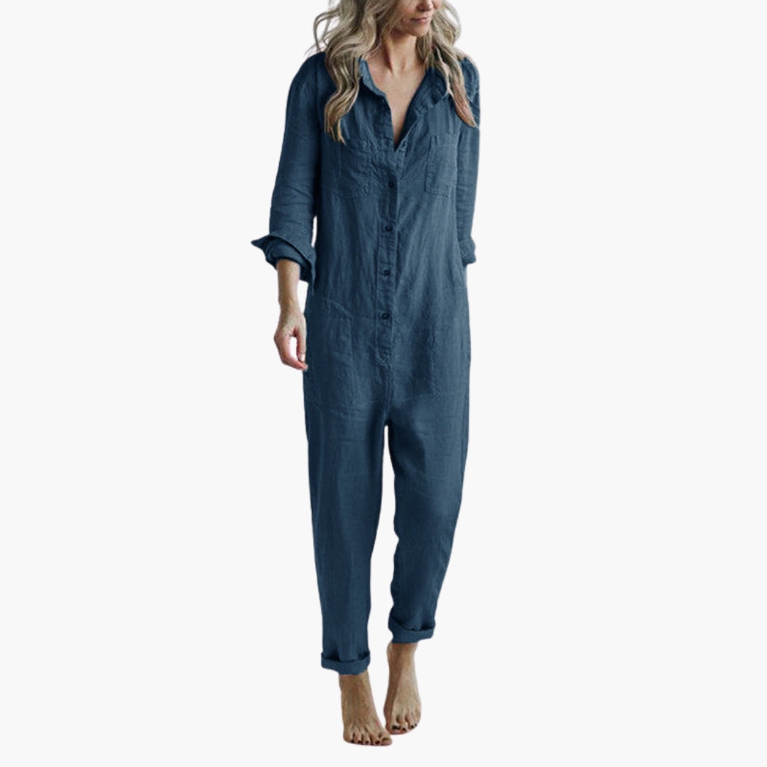 Women's Jumpsuit with Long Sleeves | Shirt Collar and Relaxed Fit | Casual Elegance