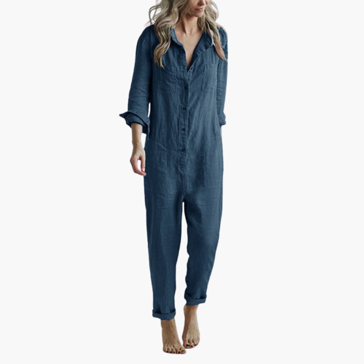Women's Jumpsuit with Long Sleeves | Shirt Collar and Relaxed Fit | Casual Elegance