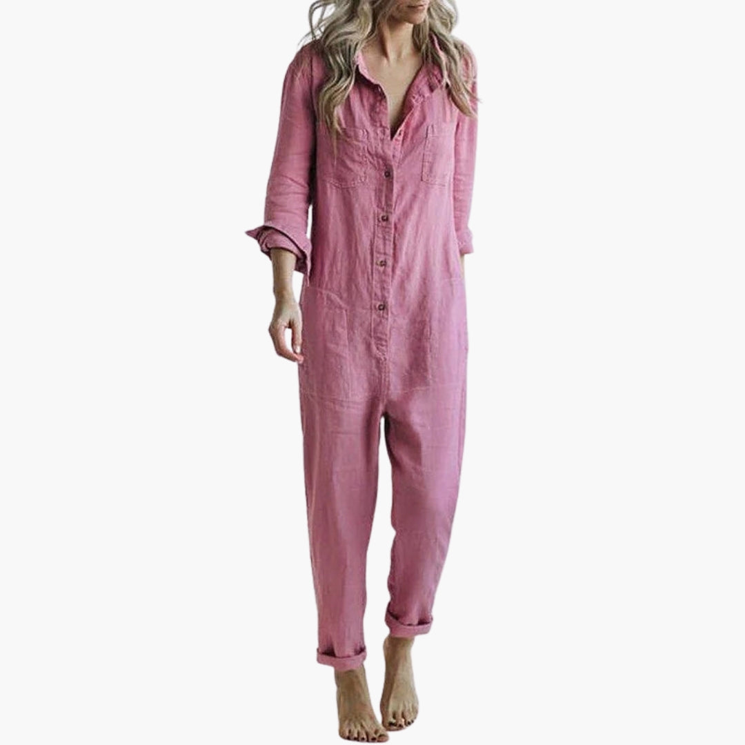 Women's Jumpsuit with Long Sleeves | Shirt Collar and Relaxed Fit | Casual Elegance