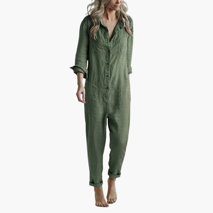 Women's Jumpsuit with Long Sleeves | Shirt Collar and Relaxed Fit | Casual Elegance
