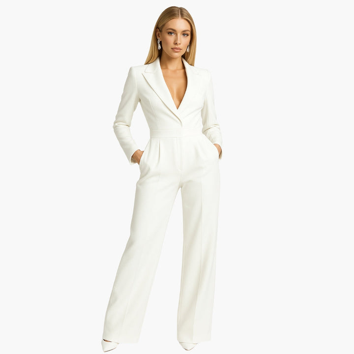 Women's Jumpsuit | Fitted Jumpsuit with Wide Legs | Wrap Front | Elegant Formal Style