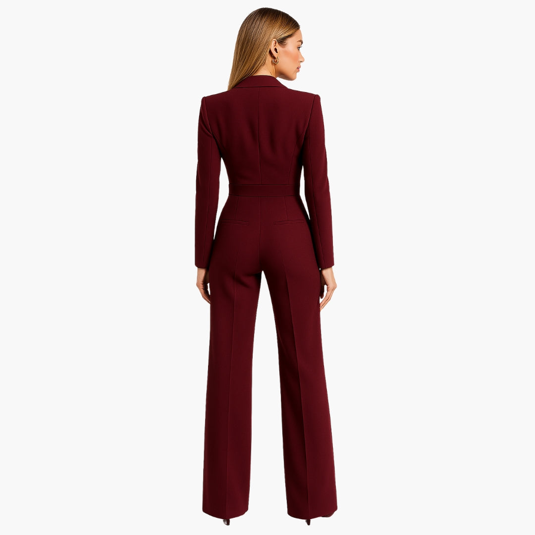 Women's Jumpsuit | Fitted Jumpsuit with Wide Legs | Wrap Front | Elegant Formal Style