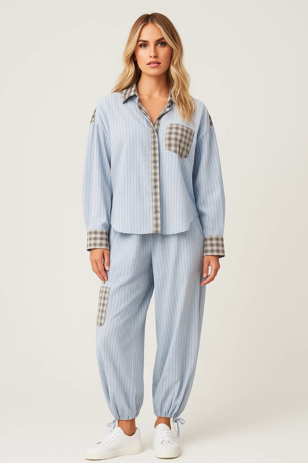 Damski Komplet Casual | Koszula Oversize Na Guziki | Luźne Spodnie Jogger | Nowoczesny Styl Na Co Dzień