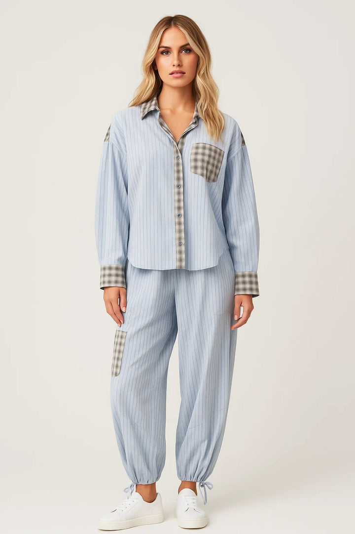 Damski Komplet Casual | Koszula Oversize Na Guziki | Luźne Spodnie Jogger | Nowoczesny Styl Na Co Dzień