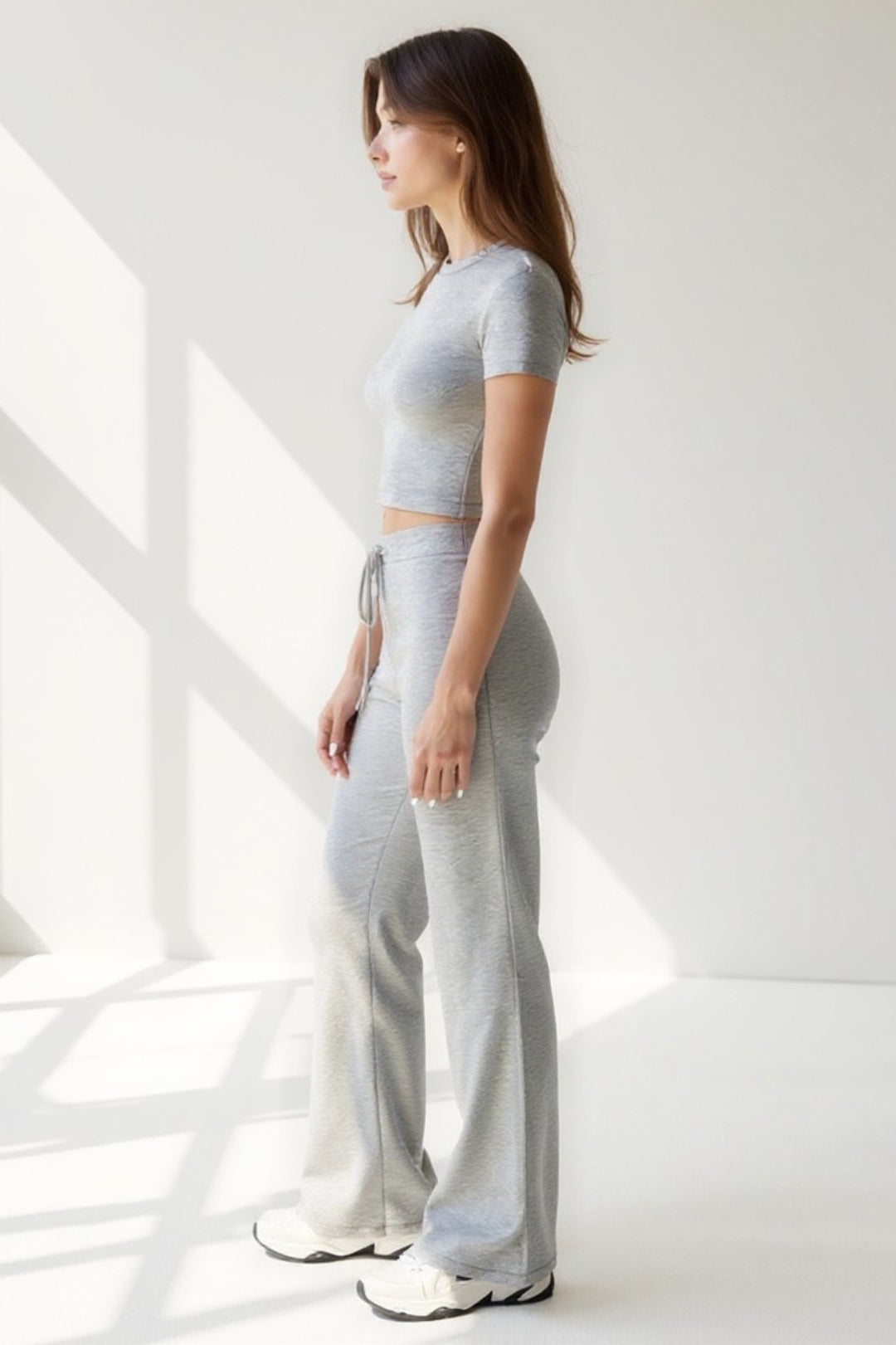 Women's Co-Ord Set | Short Sleeve Crop Top | Bell Bottom Pants | Modern Feminine Style