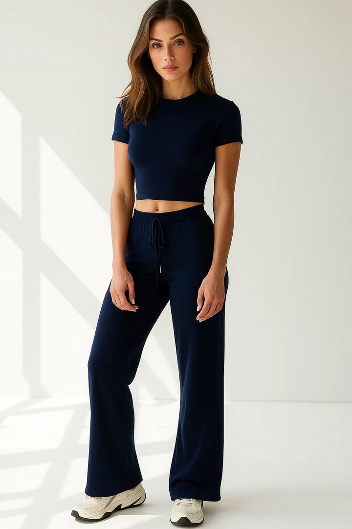 Women's Co-Ord Set | Short Sleeve Crop Top | Bell Bottom Pants | Modern Feminine Style