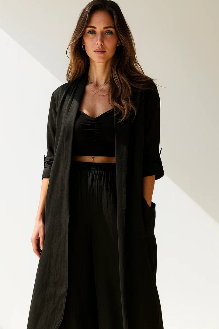 Women's Co-Ord Set | Long Cardigan with Fluid Lines | Wide Pants | Modern Feminine Style