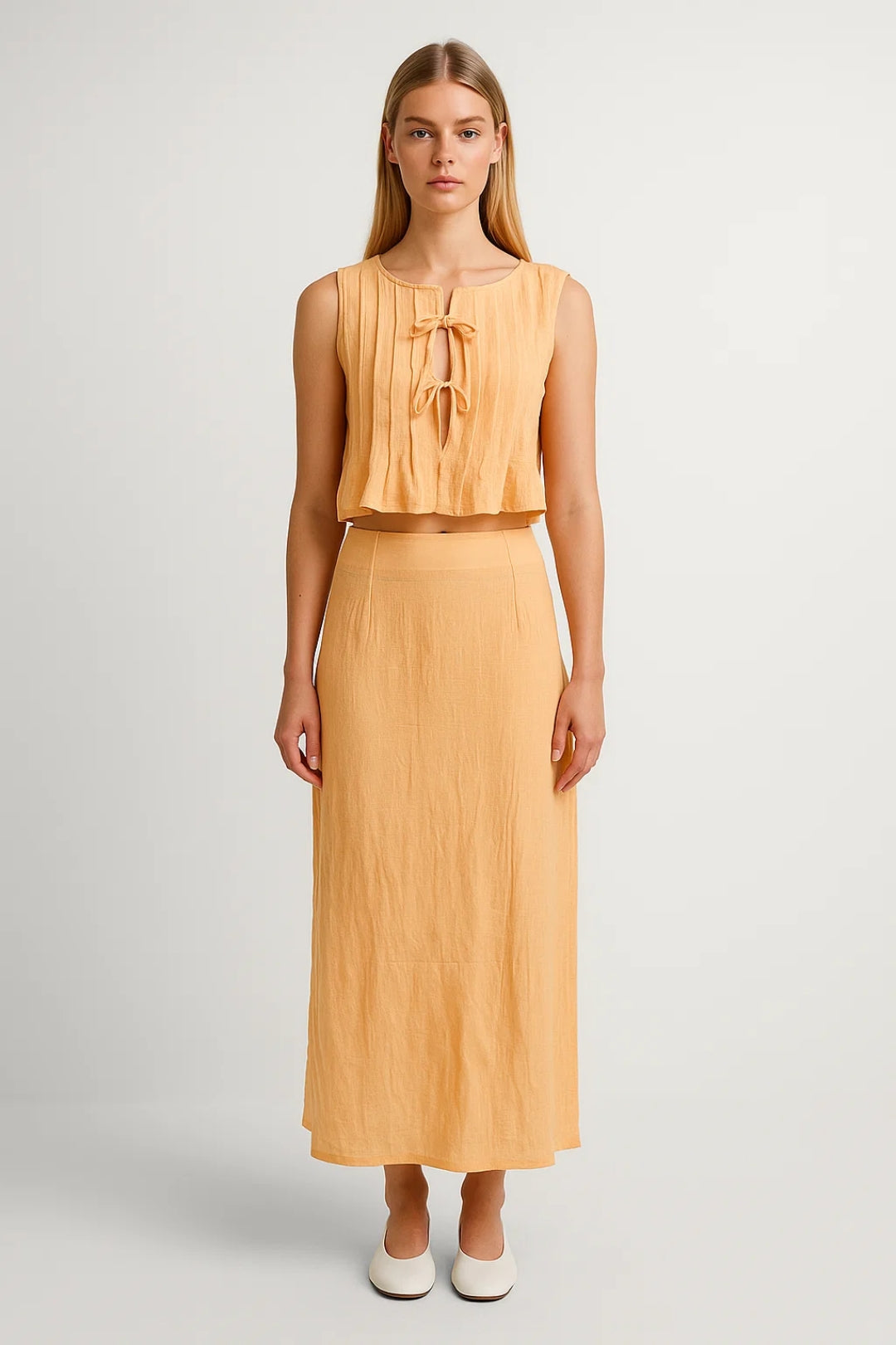 Damski Komplet Dwuczęściowy | Luźny Top i Długa Spódnica Maxi | Wiązanie Z Przodu | Elegancki Styl Letni
