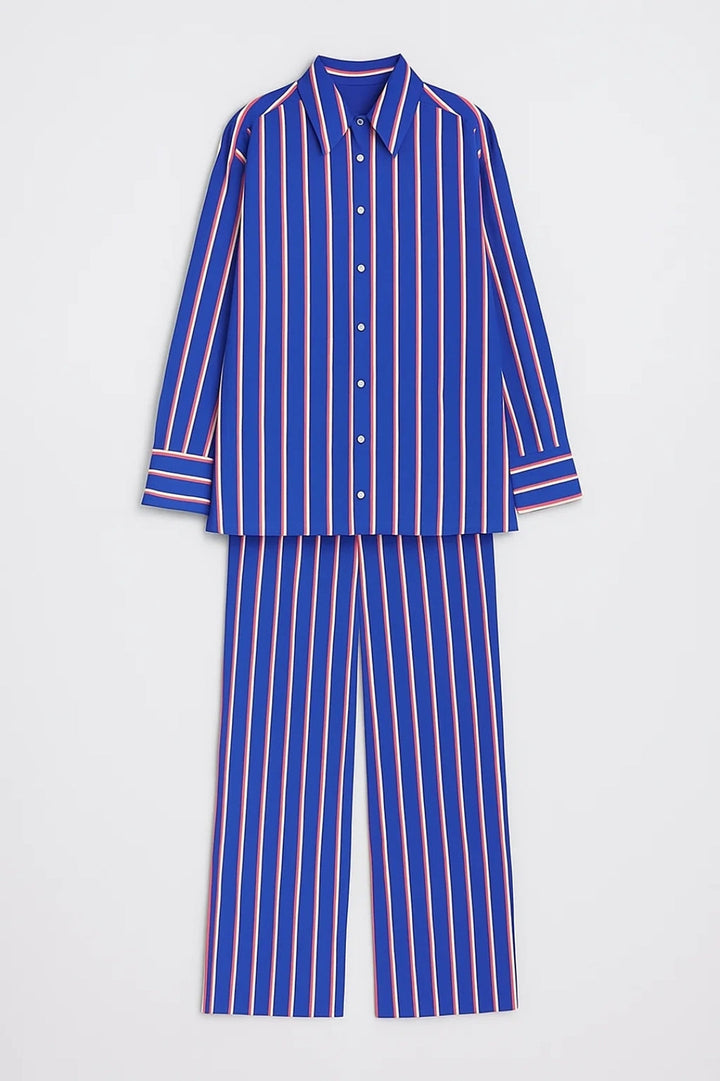 Women's Striped Set | Oversized Button-Up Shirt | Straight Pants | Modern Urban Style