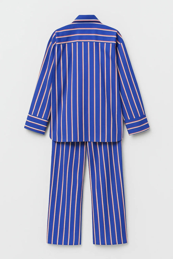 Women's Striped Set | Oversized Button-Up Shirt | Straight Pants | Modern Urban Style