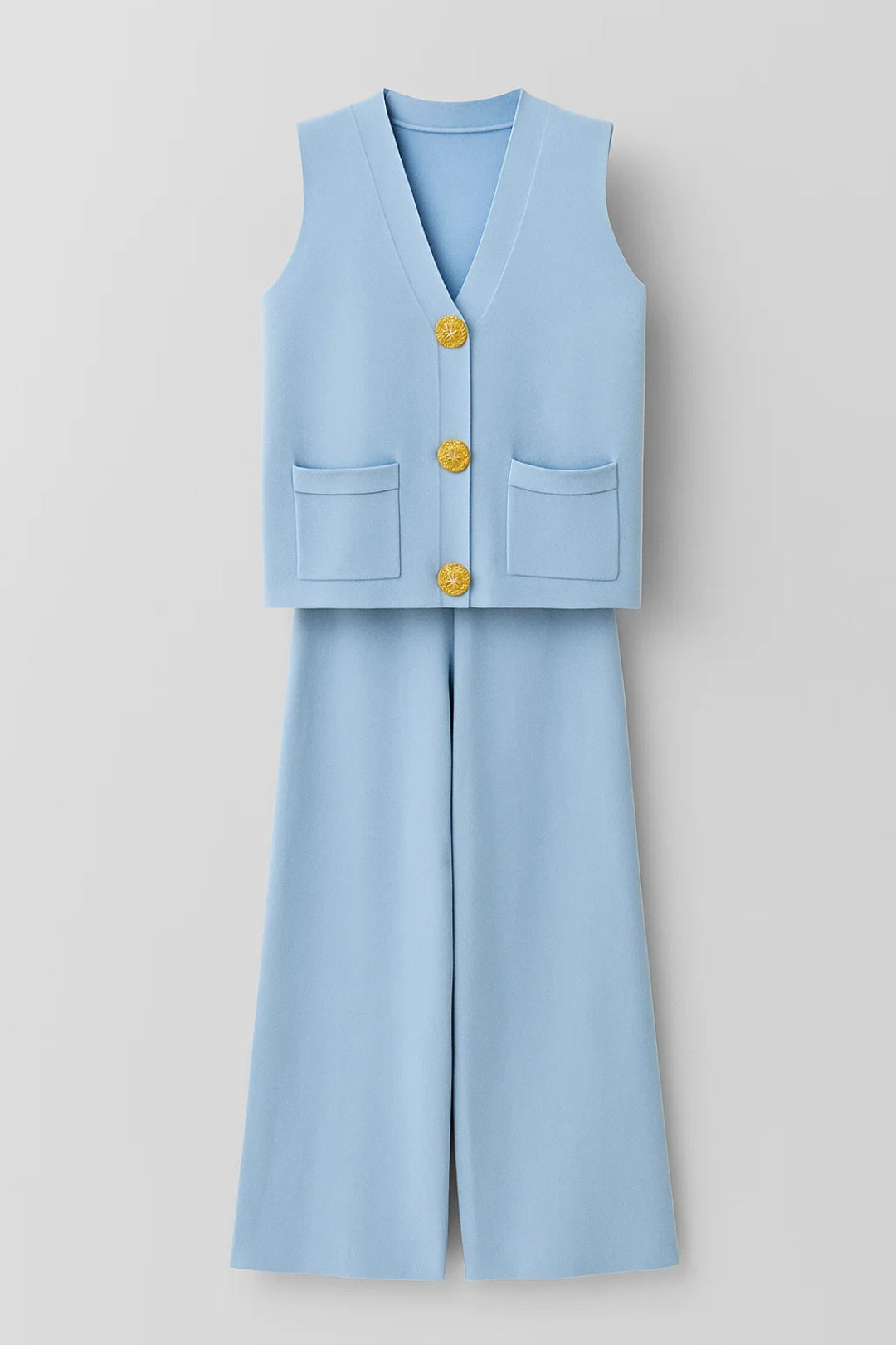 Women's Two-Piece Set | Regular Fit Vest and Wide Pants | Button Closure | Elegant Modern Style