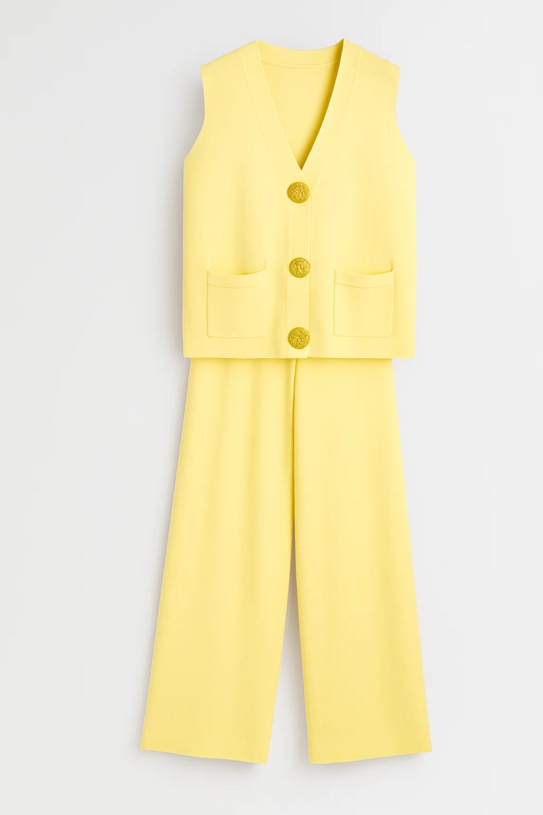 Women's Two-Piece Set | Regular Fit Vest and Wide Pants | Button Closure | Elegant Modern Style