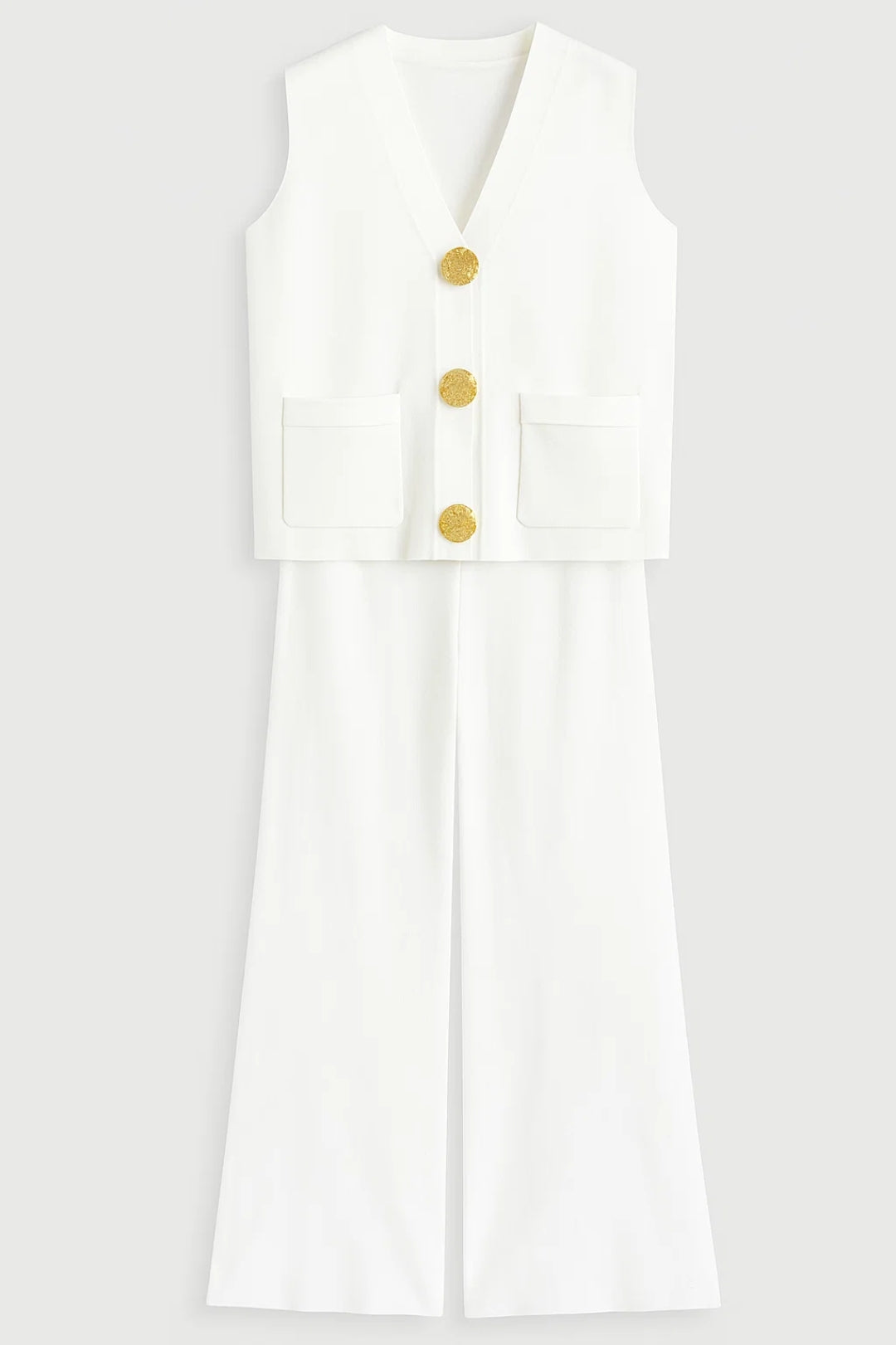 Women's Two-Piece Set | Regular Fit Vest and Wide Pants | Button Closure | Elegant Modern Style