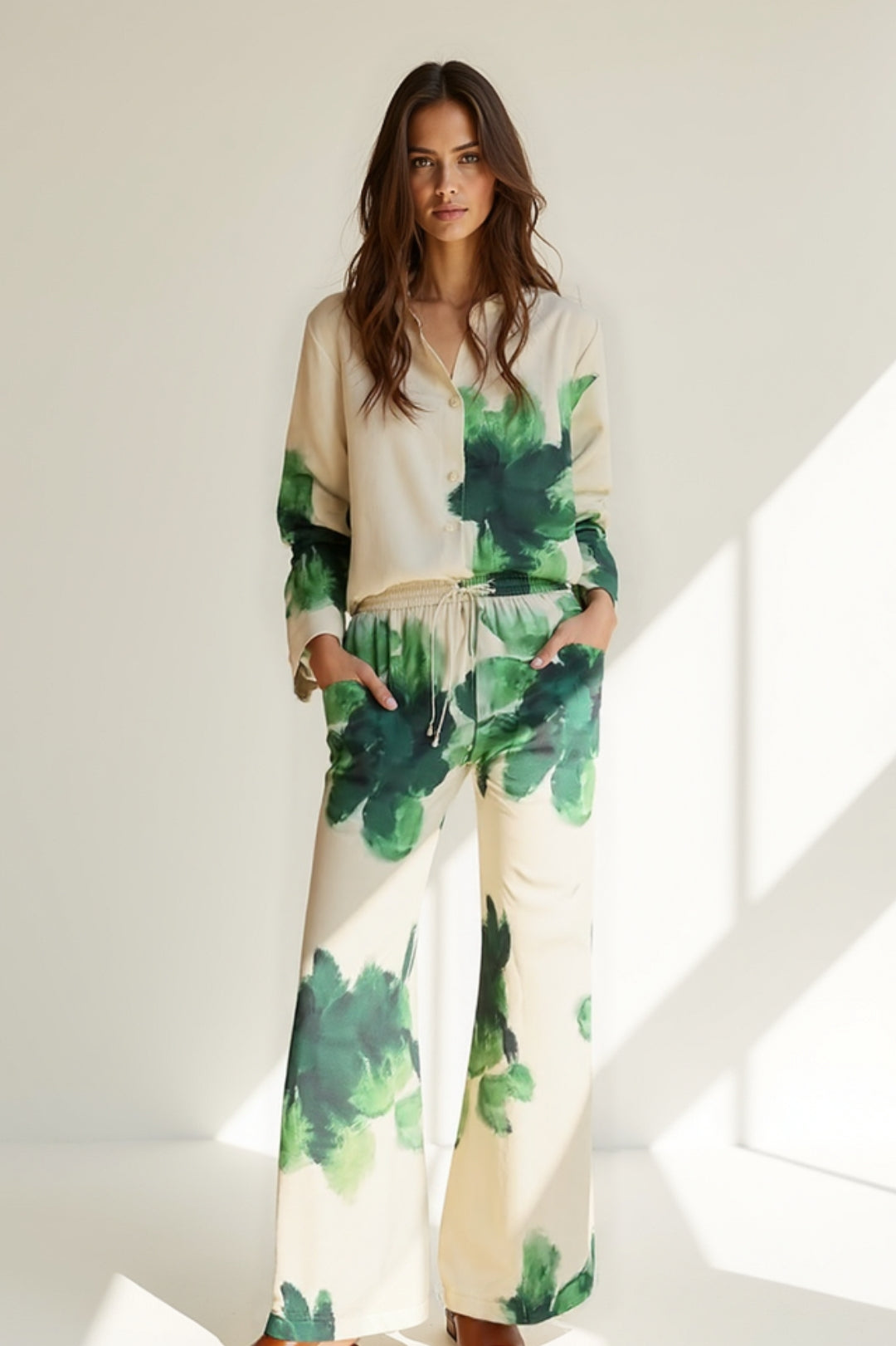 Women's Co-Ord Set | Floral Print Shirt | Wide Flowing Pants | Modern Feminine Style