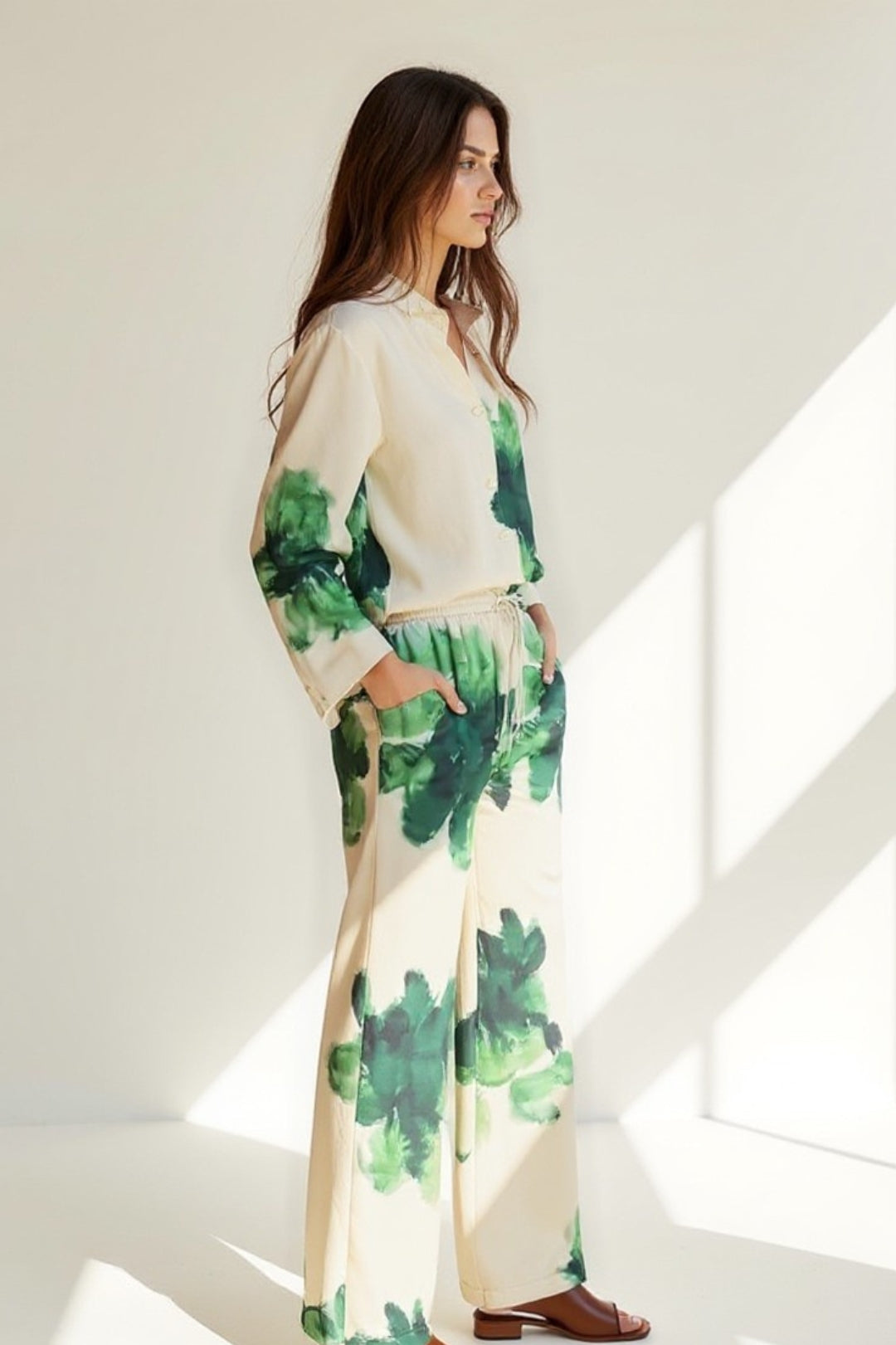 Women's Co-Ord Set | Floral Print Shirt | Wide Flowing Pants | Modern Feminine Style
