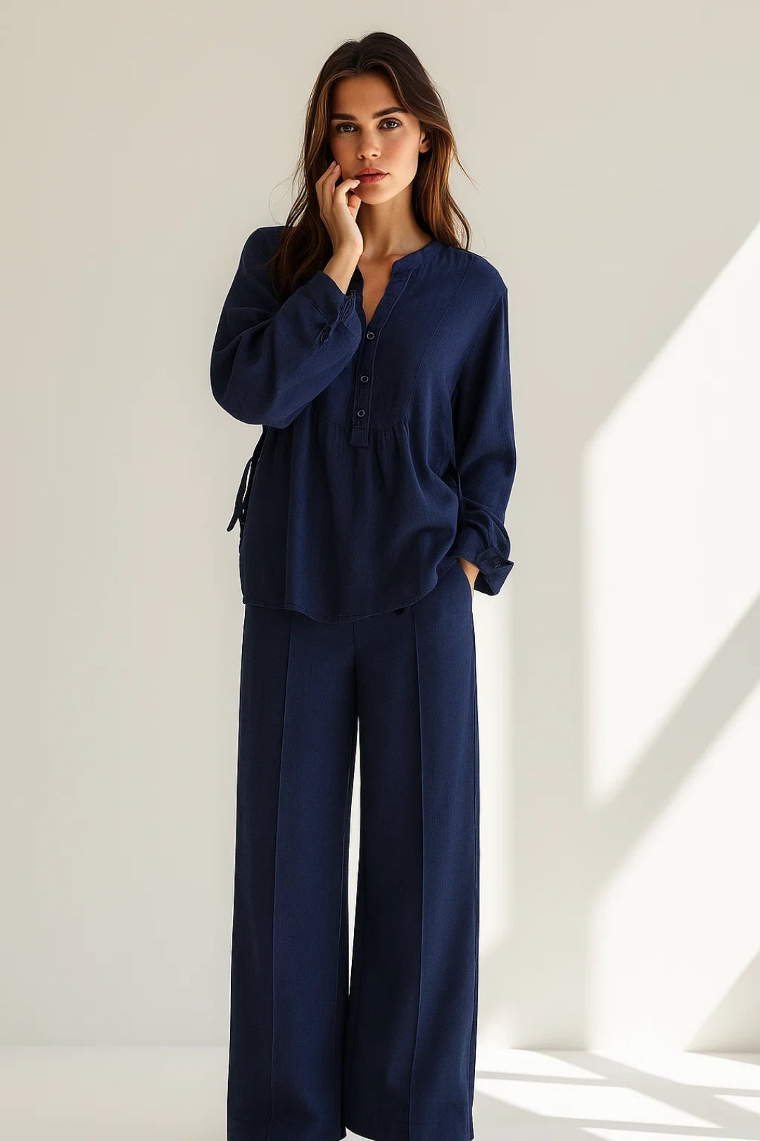 Women's Co-Ord Set | Sheer Long Sleeve Blouse | Wide Pants | Modern Feminine Style