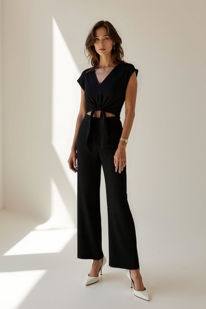 Women's Elegant Jumpsuit | Front Tie Design | Flowing Wide Leg Silhouette | Modern Feminine Style