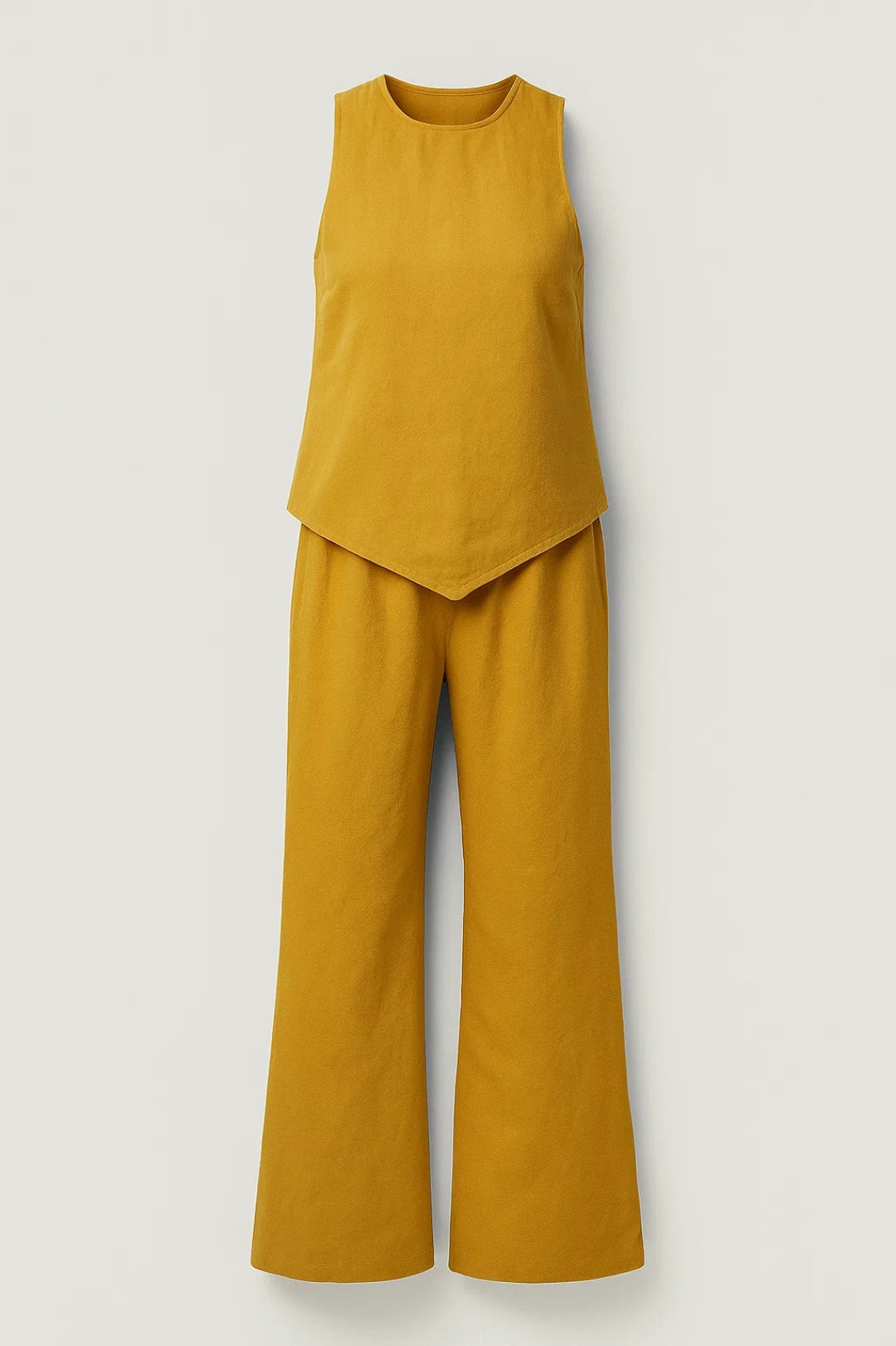 Damski Komplet Casual Chic | Minimalistyczny Top Bez Rękawów | Zwiewne Szerokie Spodnie | Nowoczesny Kobiecy Styl