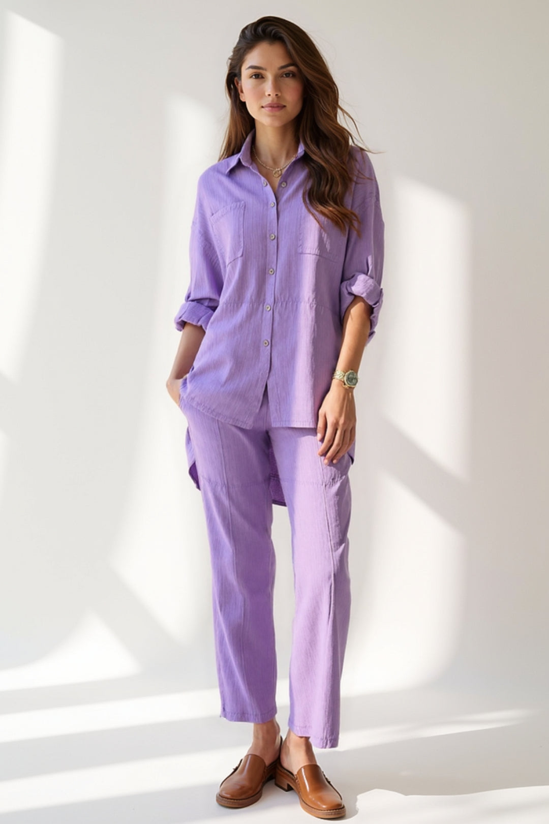 Women's Co-Ord Set | Oversized Button-Up Shirt | Straight-Leg Pants | Casual Everyday Style