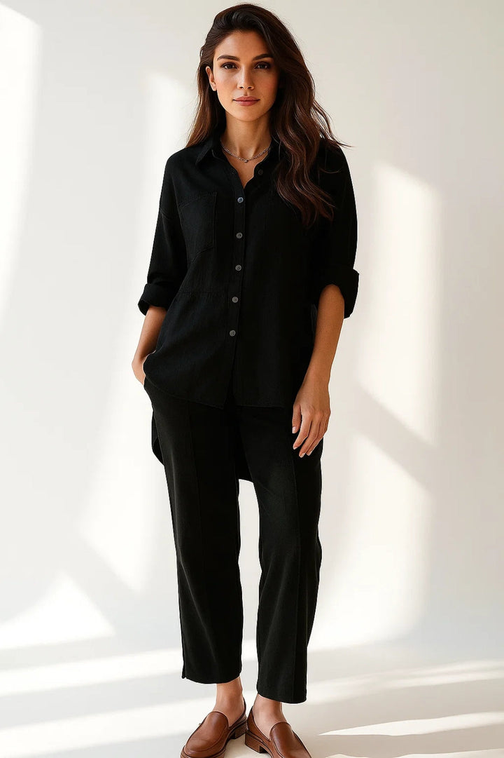 Women's Co-Ord Set | Oversized Button-Up Shirt | Straight-Leg Pants | Casual Everyday Style